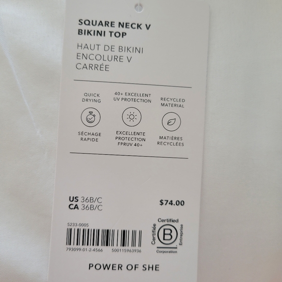 🪁ATHLETA SQUARE NECK V BRA CUP BIKINI TOP SIZE 36B/36C - Picture 6 of 6